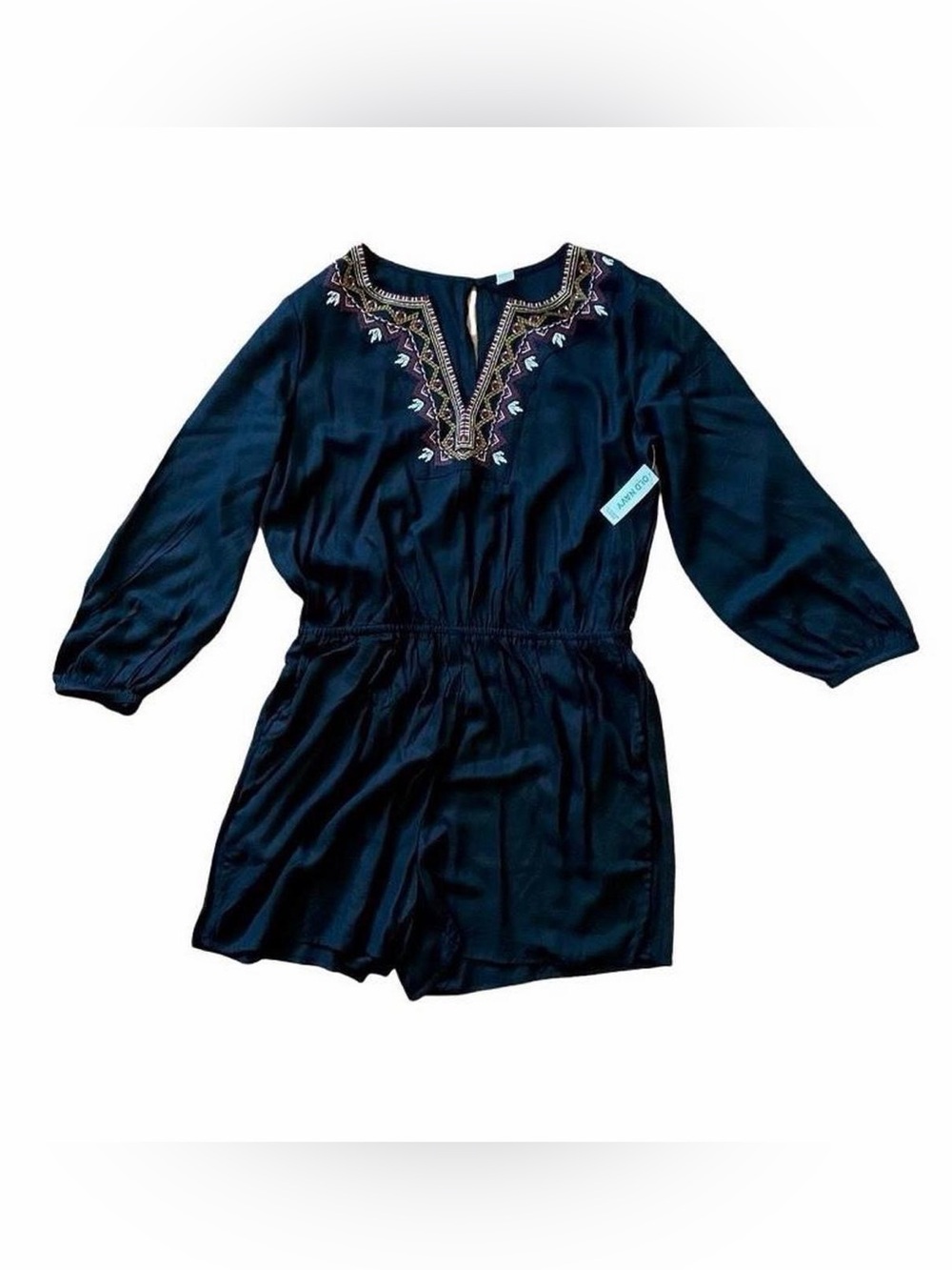 Old Navy Black Boho Embroidered Romper L NWT